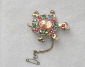 Awesome Vintage Turtle brooch, Moonstone brooch, rhinestone brooch, Aurora Borealis brooch, Multicolored brooch, vintage brooch pin, pendant