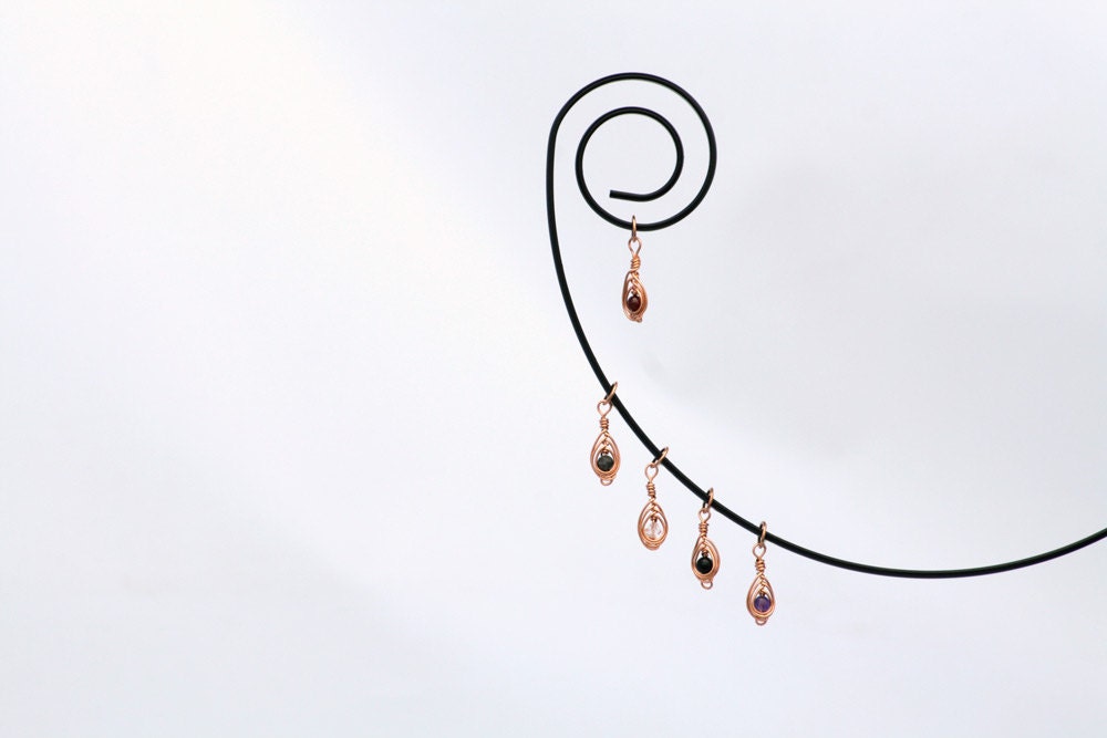 Bronze Embrace Knitting Stitch Markers (sz L) - Handmade in Fine Jeweler's Bronze with Dainty Semi Precious Stones