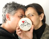 Bicycle couples gift,heart embroidery hoop wall art,4" wedding gift, valentine's gift under 25