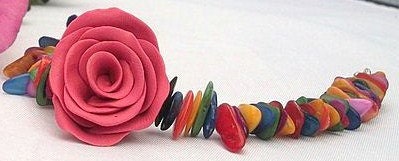 Flower Bracelet with a Pink Rose and Colourful Mother of Pearl, Rainbow Wedding, Spring Theme,  Prom Jewelry, Rose Jewellery