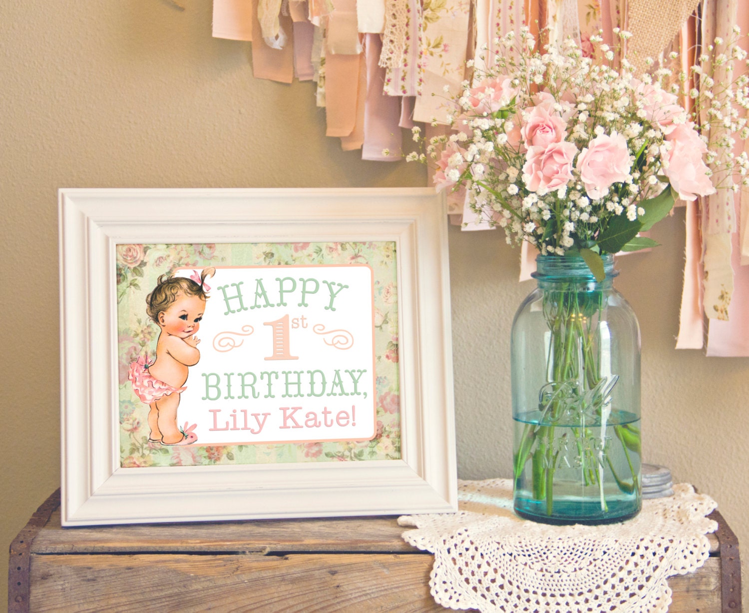 PERSONALIZED & CUSTOM 8x10 Welcome Greeting Sign - Shabby Chic, Vintage, First, Birthday, Baby, Shower, Girl, Party - PDF File, You Print