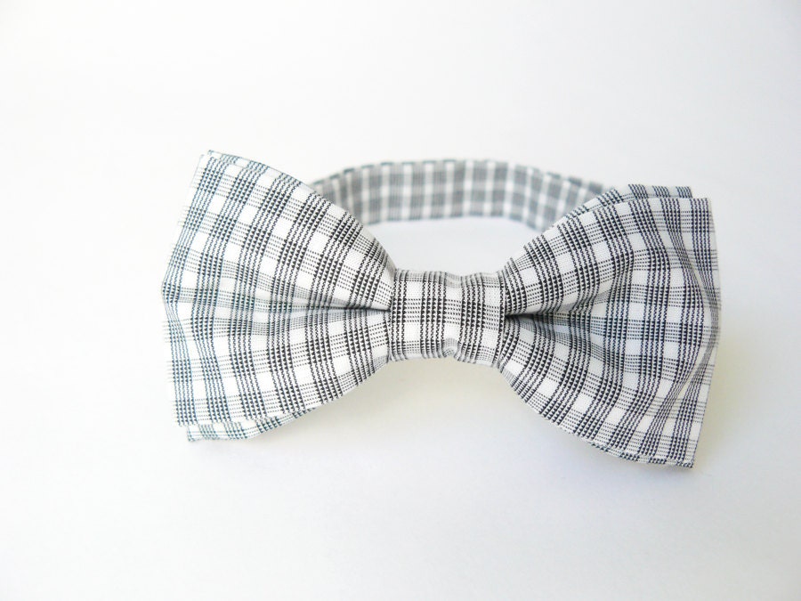 Mens bow tie by Bartek Design - groom wedding classic retro necktie chic handmade gift for him ready to wear - gray grey checkered - BartekDesign