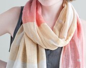 Smoked Pink and Light Camel Cream Color Block  Cotton Gauze Scarf, Hand Screen Printed Light Pastel Spring Accessories