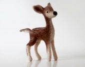 Spring baby deer, forest fawn figurine needle felted from beautiful organic brown and beige wool
