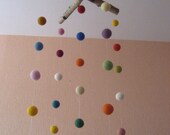 Birchwood and 30 Colorful FELT BALLS Mobile / Handmade Nursery Mobile / Eco Friendly Natural