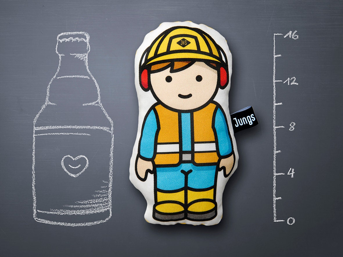 construction worker, soft stuffed toy, handmade from Germany
