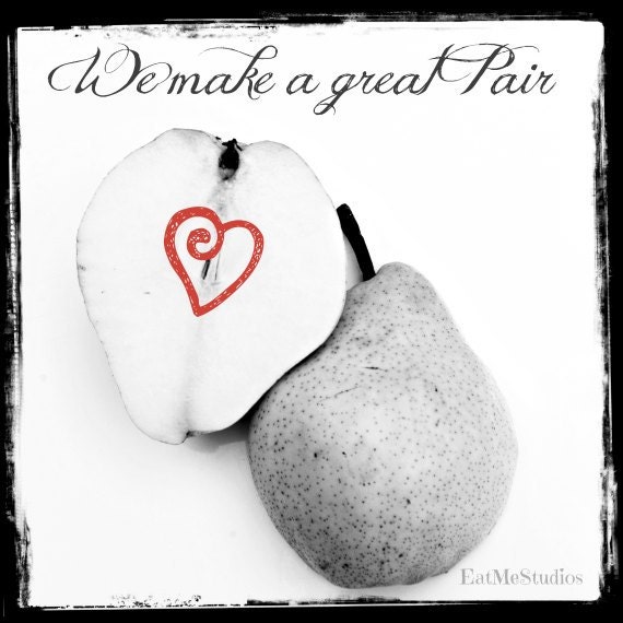 Black&White Food photography - Kitchen Art - Love Photograph - Red - Pears - Fruit -  5x5 print