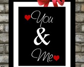 You and Me Hearts Art Print: Gifts Under 20, Custom Unique Home Wall Decor Pick Any Ampersand Color Black Red Decoration Decor Marriage Gift