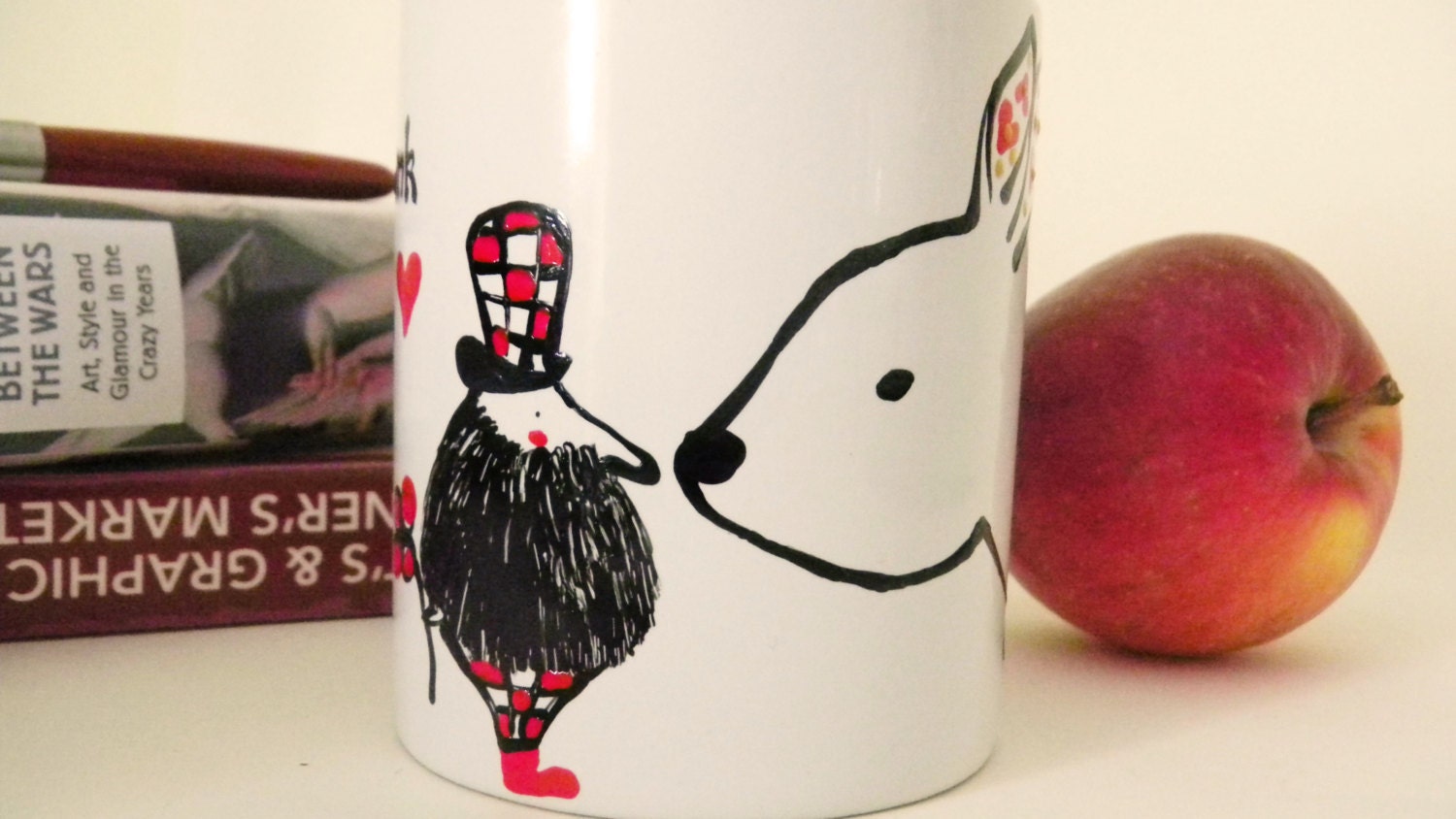 Valentine's Gift//Hand-Painted Rabbit Mug//Love Design// Ceramic & pottery