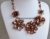 Red Flower Necklace,Cluster Necklace, Handmade Bib Necklace, Statement Necklace, Smooth Bubble Necklace