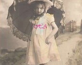 Victorian Little Girl with an Umbrella - Digital Collage Photo Download pep yart sale awe oops aceo assemblage