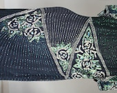 SALE  VINTAGE 1920's -1940's handmade elegant flapper style women's Size Medium 8 Black Silver Green Beaded Sequined Dress Handmade India