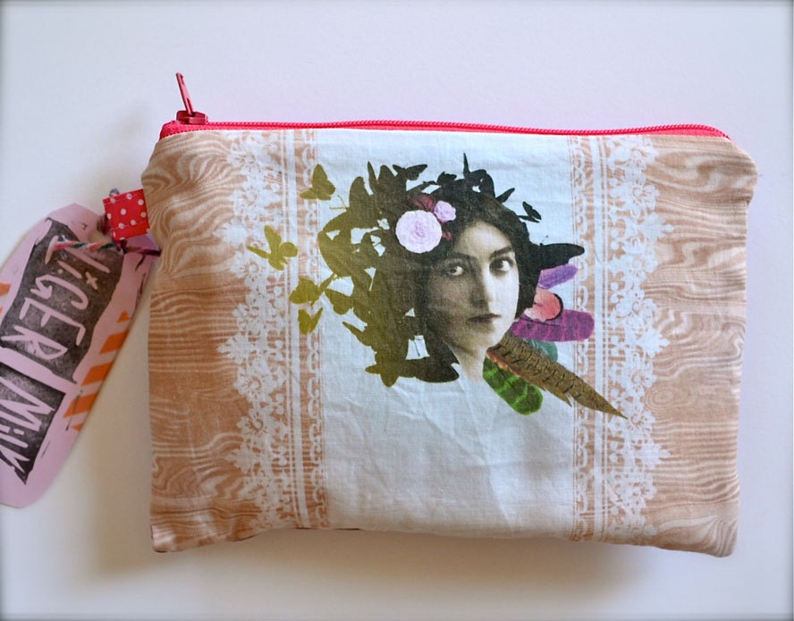 Nature Girl  ... a LIGERMILK original.  canvas lined quilted zipper pouch with loop