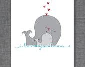 I love you mom greeting card with mom and baby whales blowing heart bubbles
