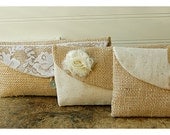 burlap bag lace wedding clutch set 5 rustic cotton linen rag rose flower choice bag purse Personalize Bridesmaid party gift MakeUp tagt team