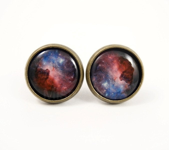 Galaxy Stud Earrings - Purple Blue Galaxy Earrings - Galaxy Jewelry - Nebula Post Earrings - Space Jewelry