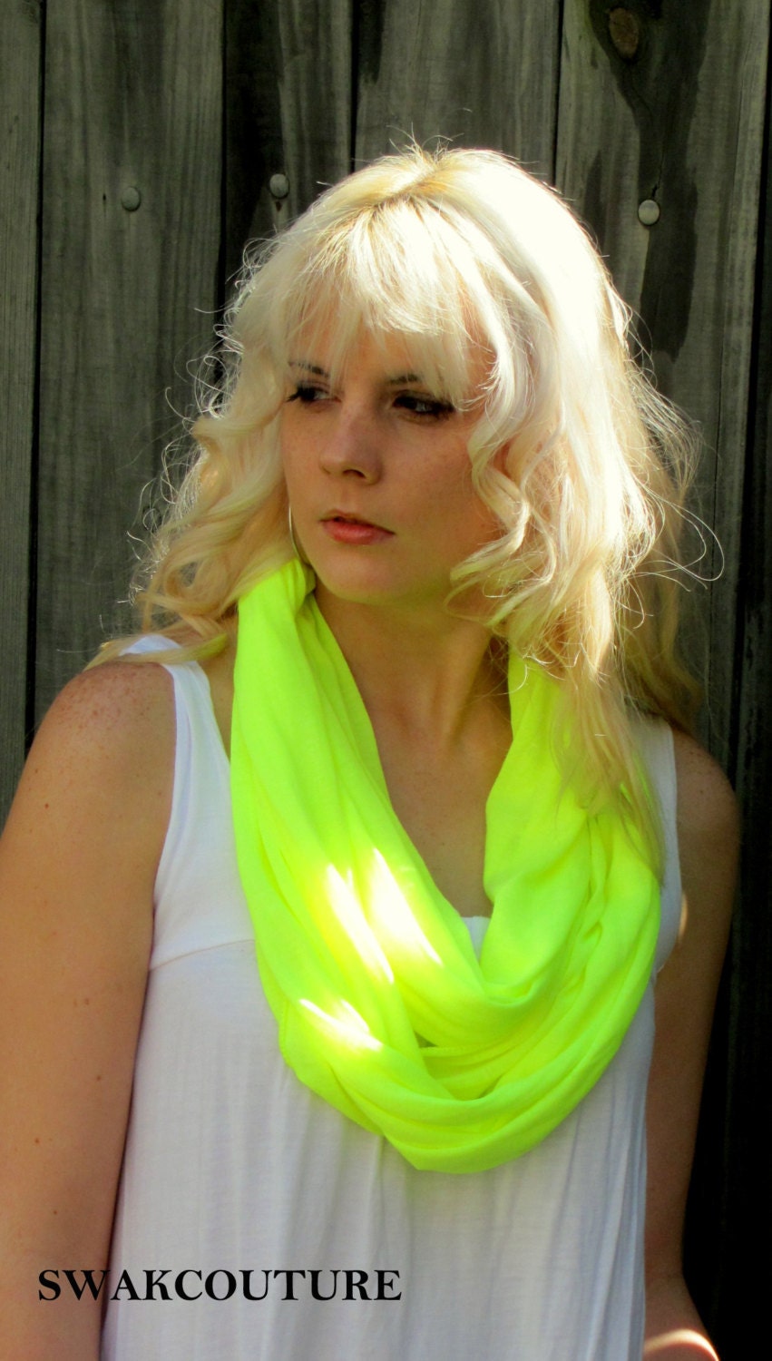 Neon Yellow Cotton Jersey Eternity Scarf -  Summer Infinity Circle scarf - or CHOOSE Your Color