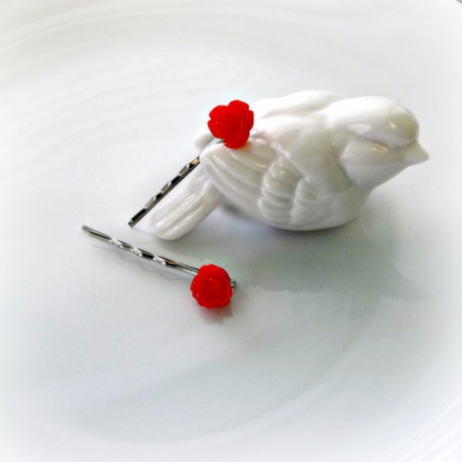 Red Rose Bobby Pins, Valentine's Day , Birthday, Love , Hair Accessory