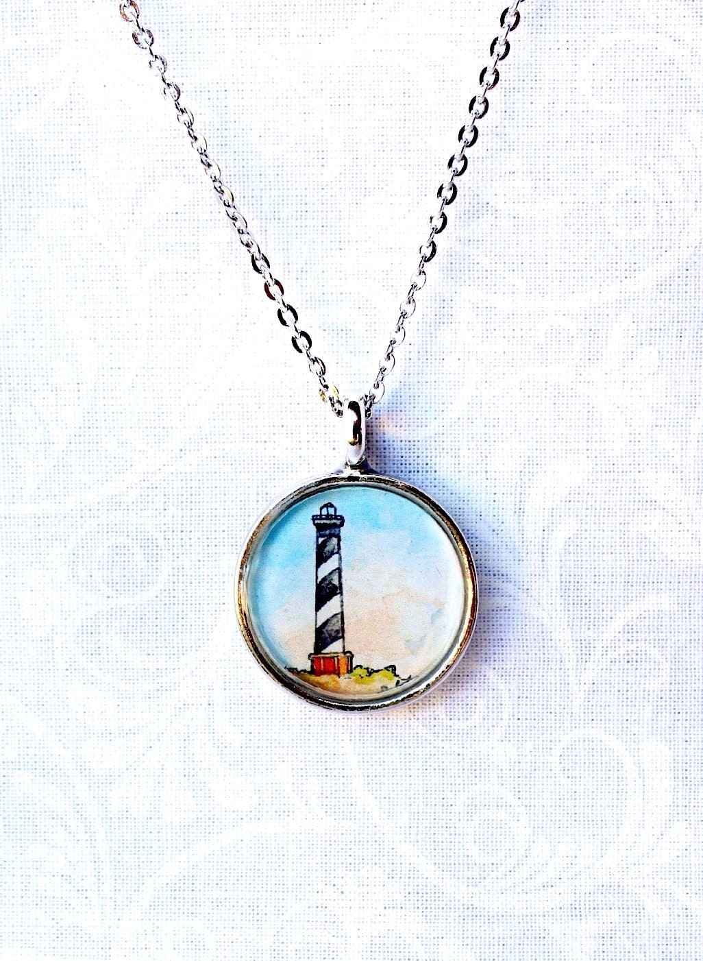 Hatteras Lighthouse necklace, nautical art pendant, beach jewelry, Outer Banks necklace, LIMITED EDITION