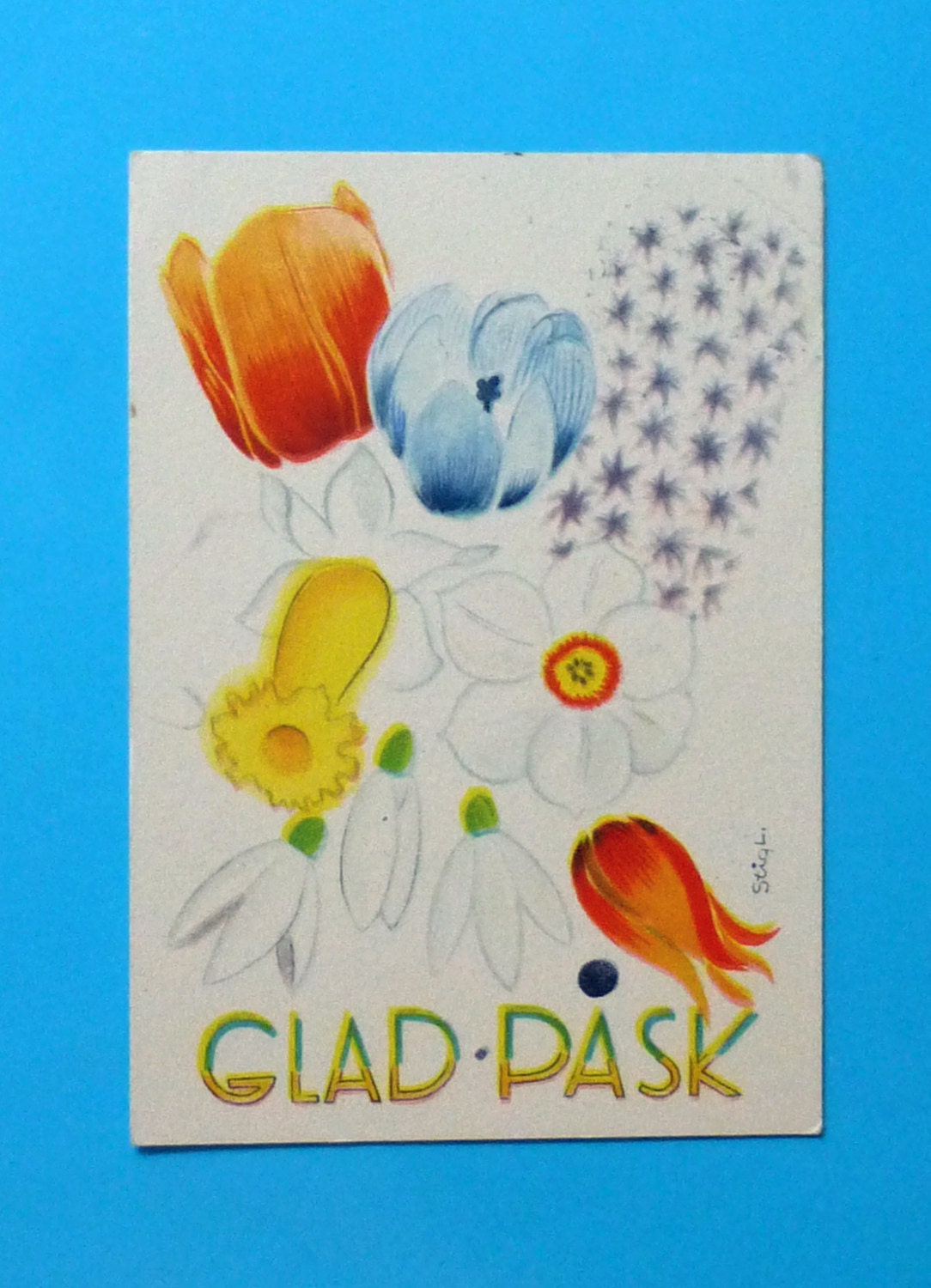 Stig Lindberg - Happy Easter Miniature Postcard - Sweden - Glad Pask