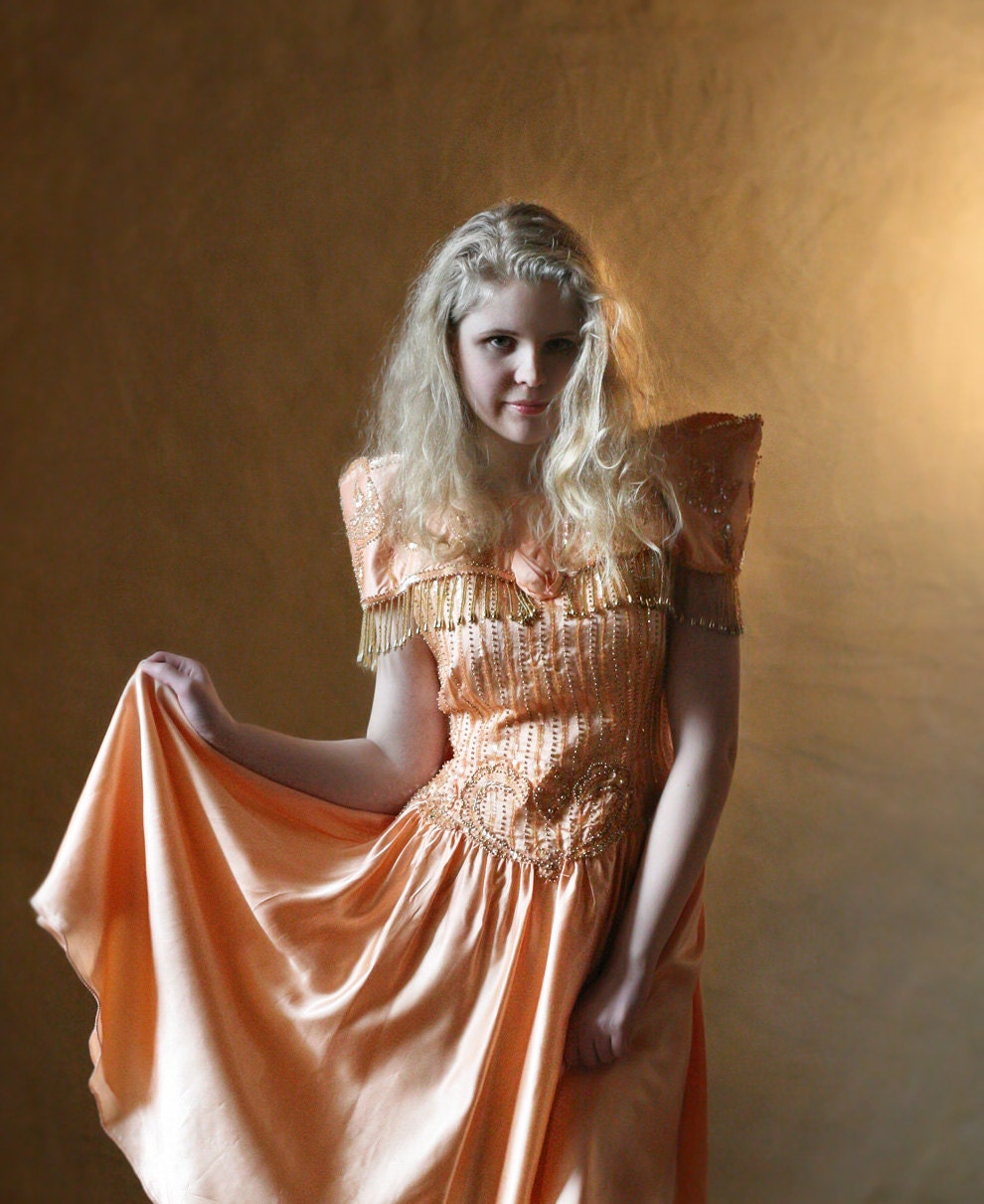 Tangerine Princess Dress - Peach 80s Party Dress size S