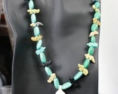Fetish and Turquoise Chunk Necklace Bone Carved Feather Pendant Native American Hand Carved Animals bear coyote sterling silver t bar clasp