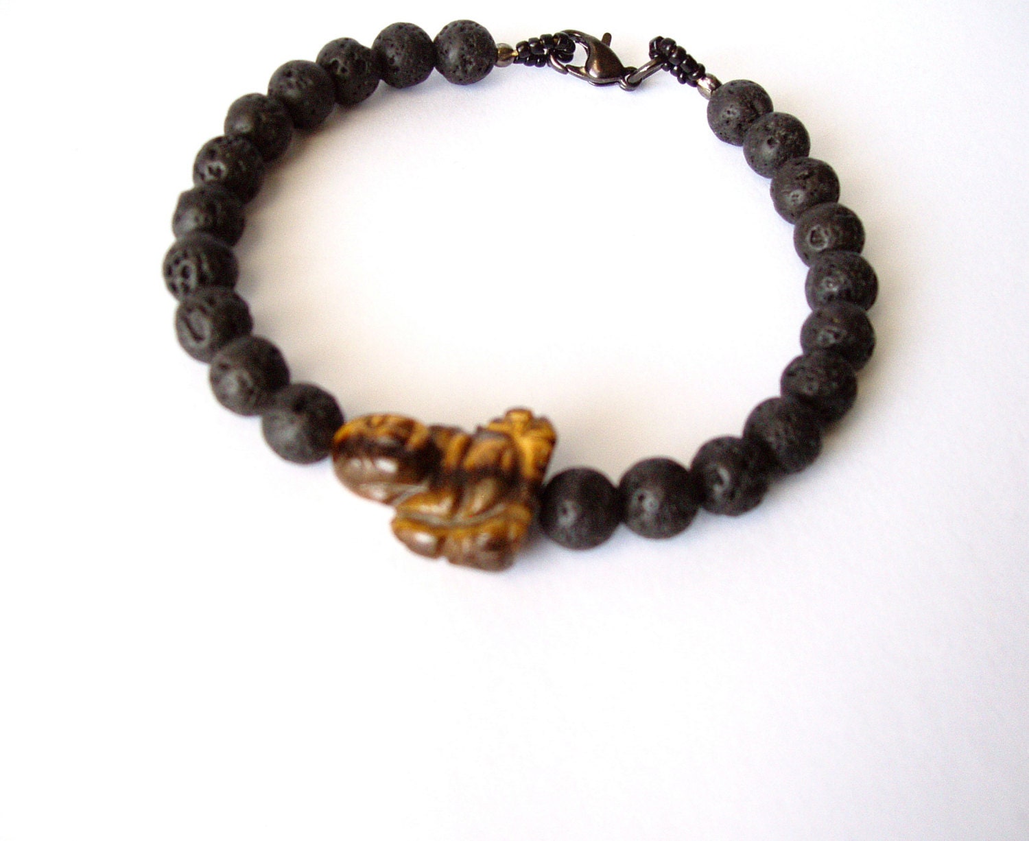 Unisex Lava Stone Yoga Meditation Tiger Eye Buddha Charm Bracelet