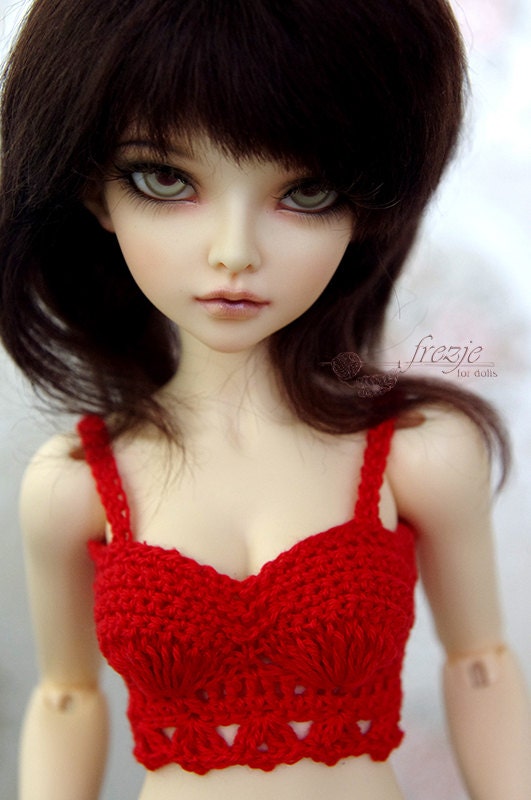 Red short crochet top, halter for MSD
