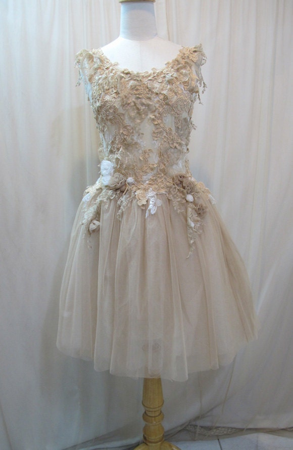 Vintage Inspired Dress with Lace and Home Made Flowers