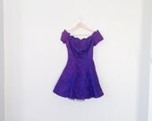 Purple party dress with scalloped collar