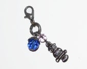 Zipper Pull Charm Owl Blue Bead Mixed Metals