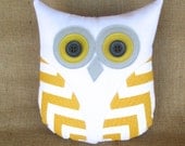 decorative owl pillow, grey yellow nursery, yellow pillow, chevron owl, yellow and white chevron pillow, graduation gift, teacher's gift
