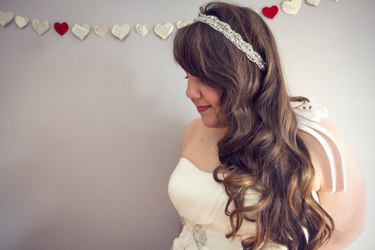 glam bridal headband with ribbon detail- bridal hairpiece