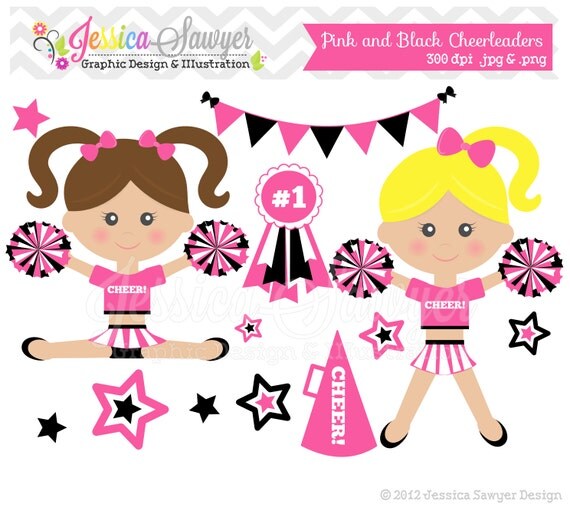 INSTANT DOWNLOAD, pink cheerleader clip art, cheer clipart, cheerleader graphic for invitations, announcements, design Il_570xn