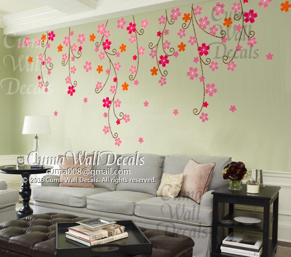 Cherry blossom wall decals nursery pink flower vinyl wall decal  tree nature wall sticker children decals nursery wall mural-  Z202 by cuma