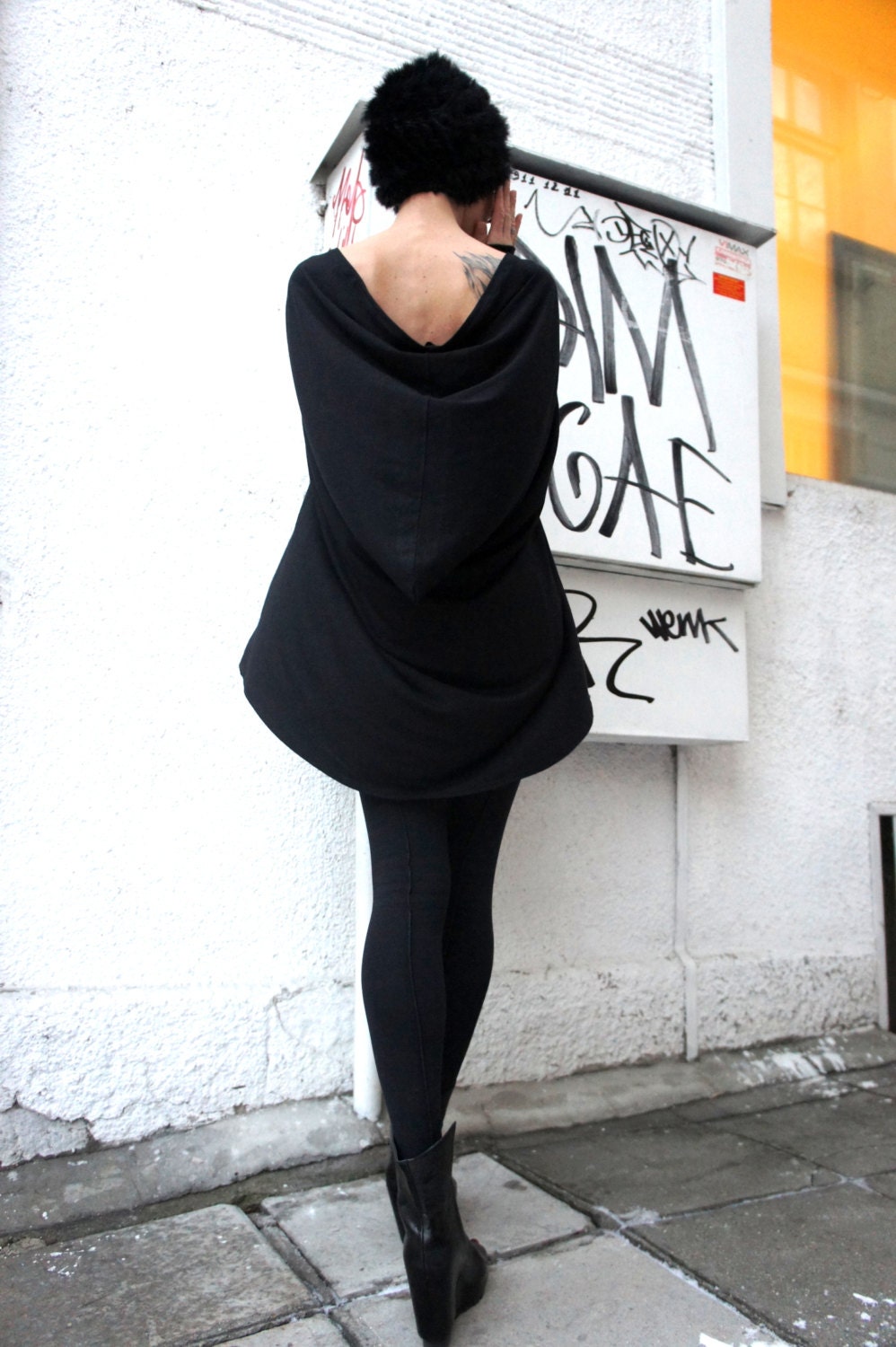 Casual Black  Loose Top / Long sleeved Asymmetric Blouse / Open Loose Back