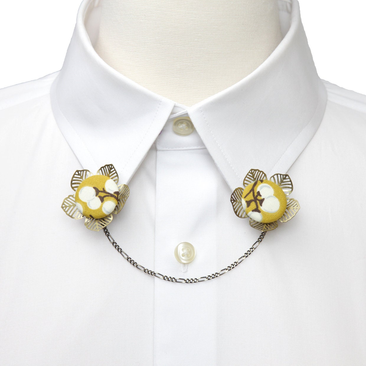 Flower Collar Clip / Sweater Clip - Berry and Branch - Mustard Yellow