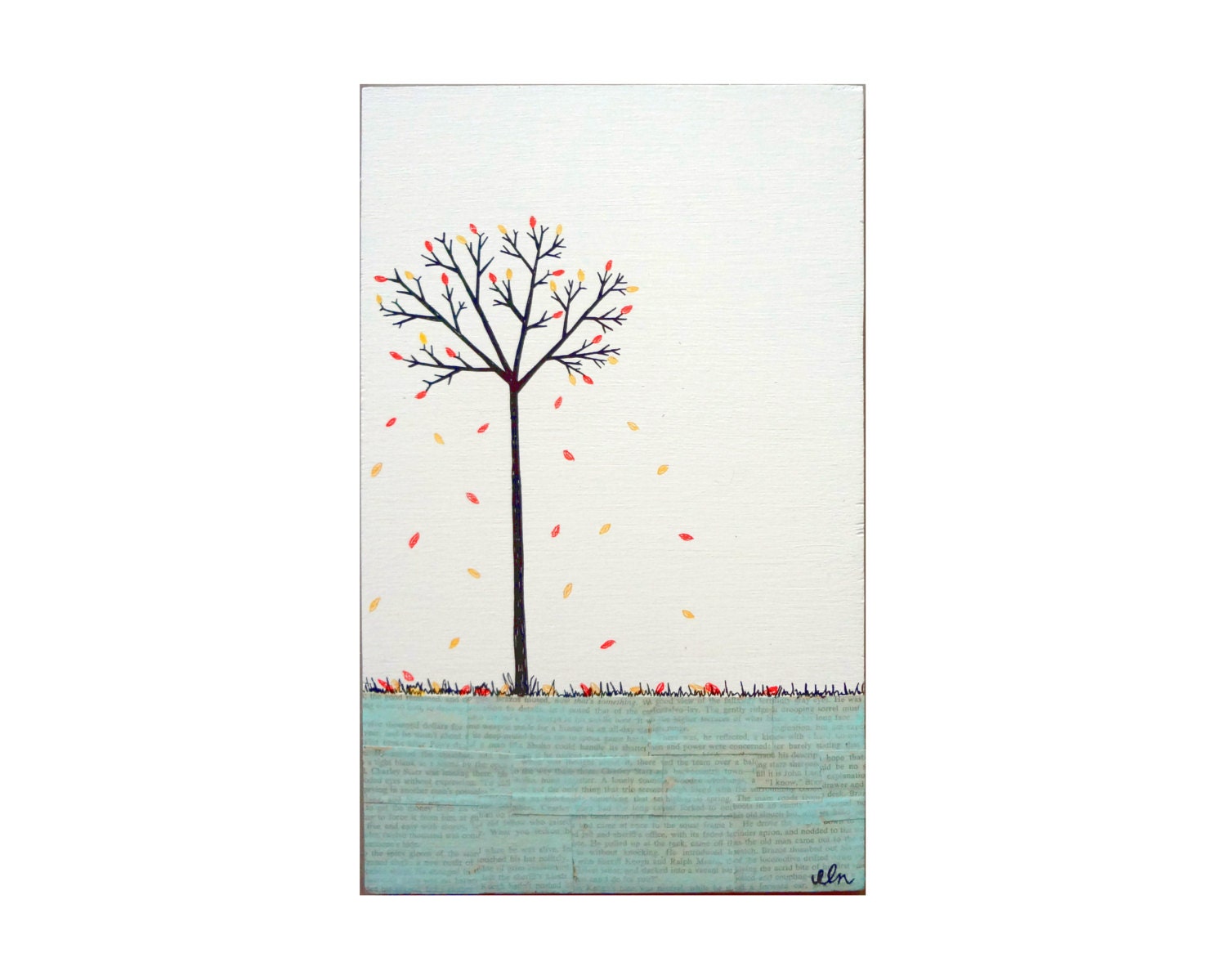 Mixed Media Autumn Tree Art on Wood, Original Art by Erin Lang Norris.
