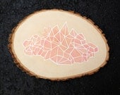 faceted Mountain abstract / coral Ombré / geometric / rustic modern wall art / tree bark coral blush pink