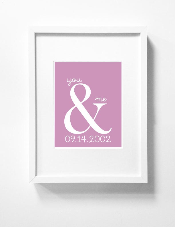 You and Me - Wedding Anniversary / Engagement (custom date) - Typography Art Print  - 11 x 14 in. or 12 x 18 in.
