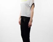 NEW - White Tshirt with Short Sleeves Black Edges and Yellow Print