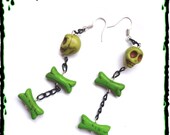 ZOMBIE  EARRINGS sugar skull  bones  psychobilly deathrock  goth horror / Shipping Included