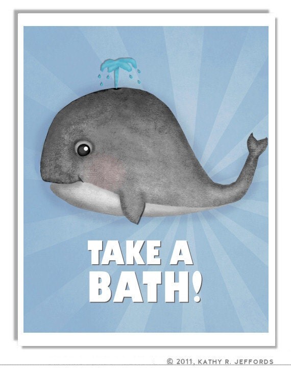Whale Art Print For Kid's Bathroom Cute Blue by thedreamygiraffe