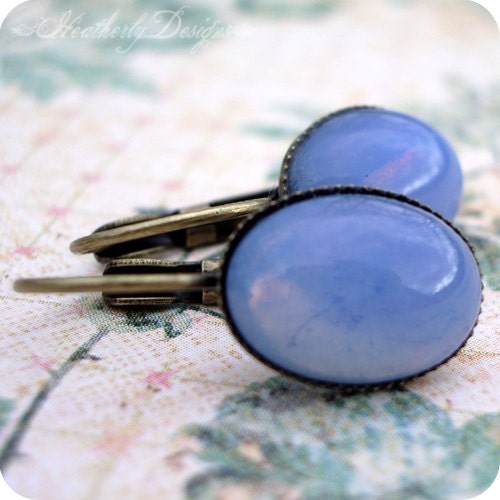 Rising Tide: vintage blue opal swarovski crystal and brass earrings