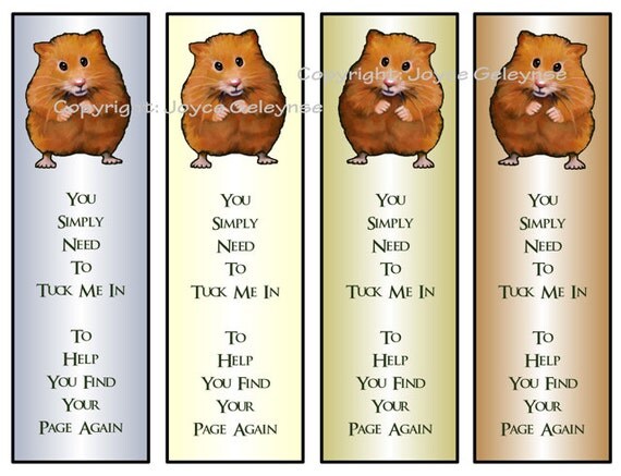 Printable Bookmarks Cute Hamster Reading by FreshAirPrintables