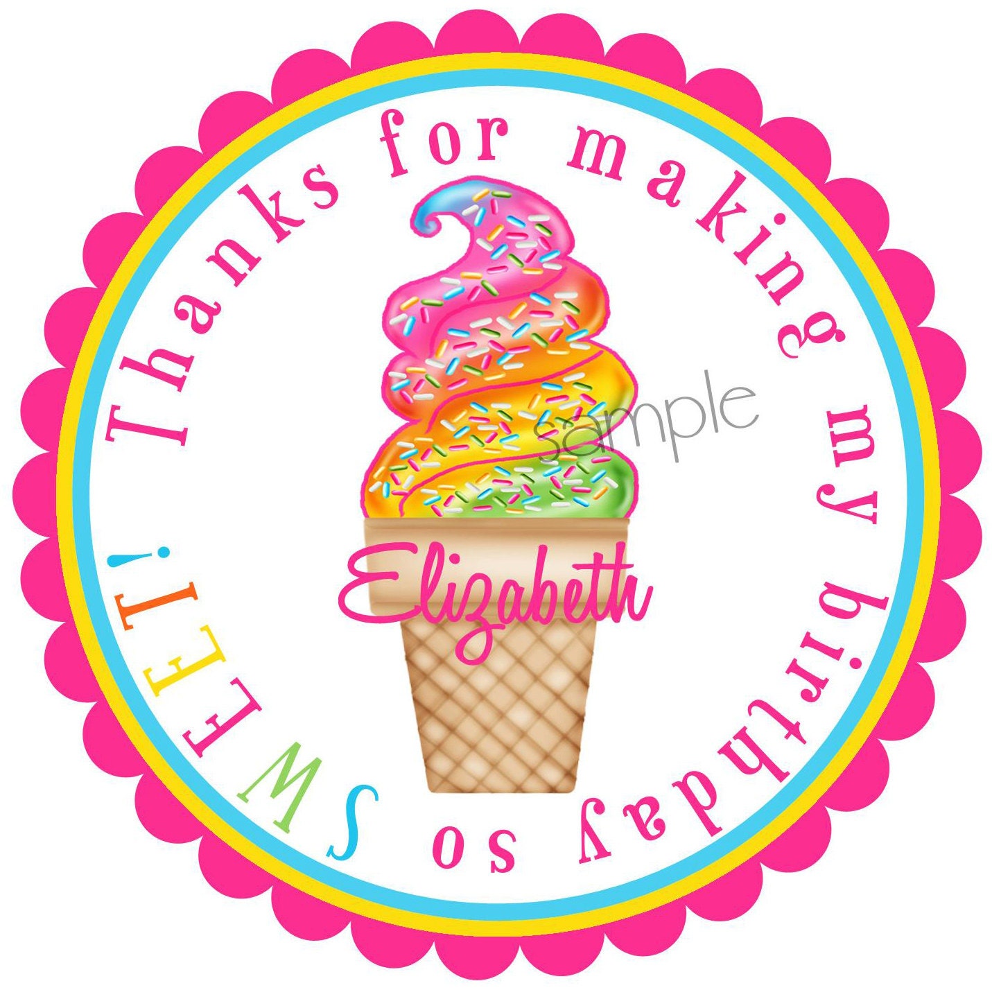 Ice Cream Cone Stickers, girls, Ice cream Swirl , BIrthday Party , Children, set of 12 stickers Il_570xn