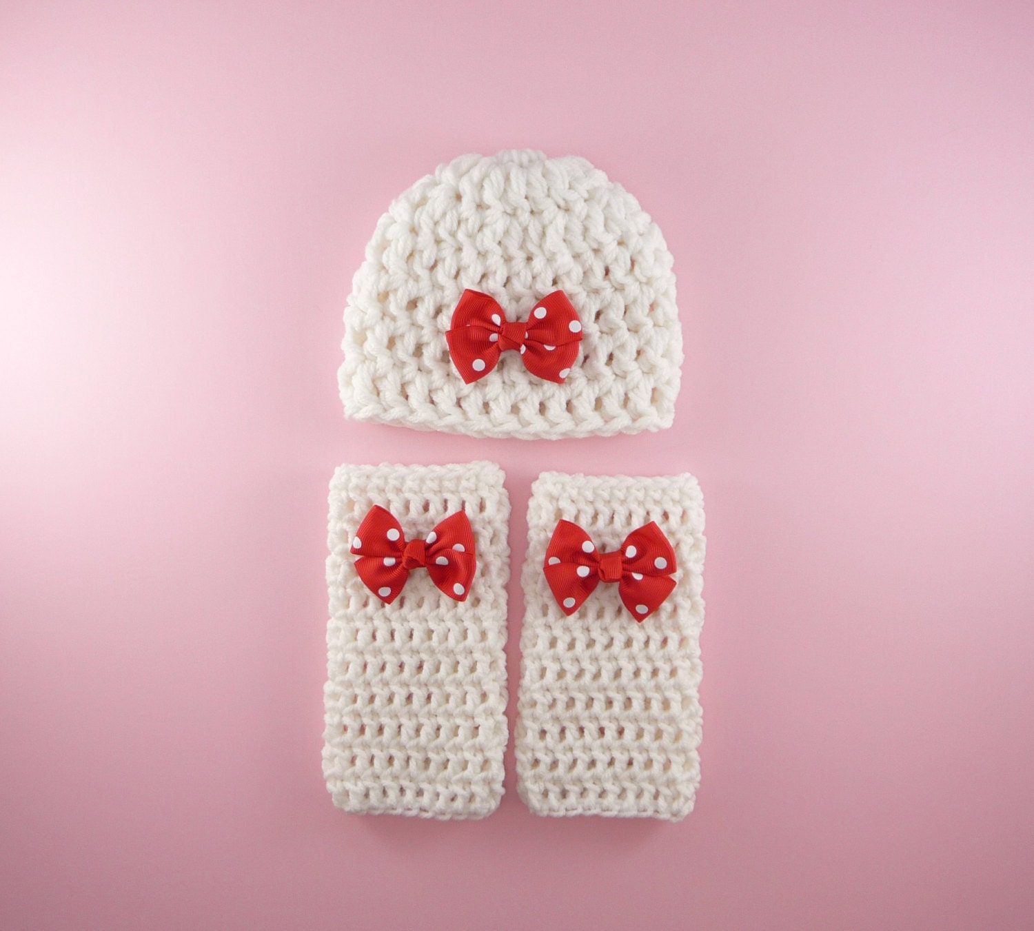 HAT LEG WARMERS Matching Set White Red by CraftCreationsEtsy