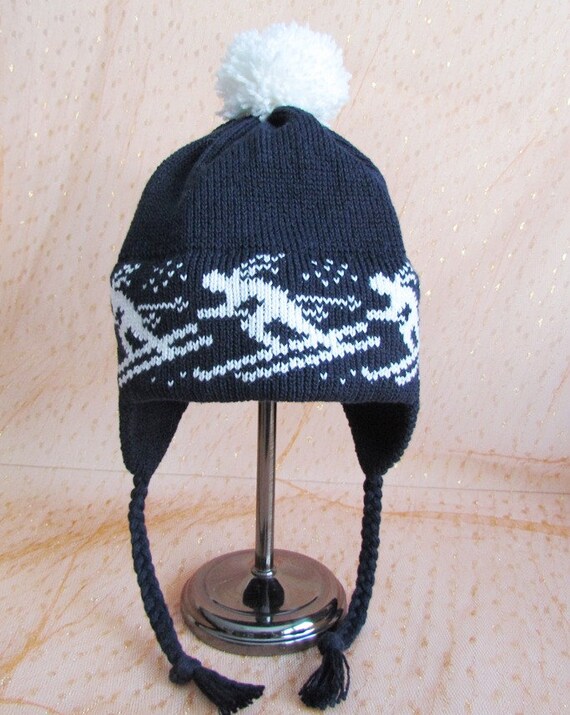 Navy Blue Hat Knit Winter Hat with Ear Flaps by BabbidgePatch