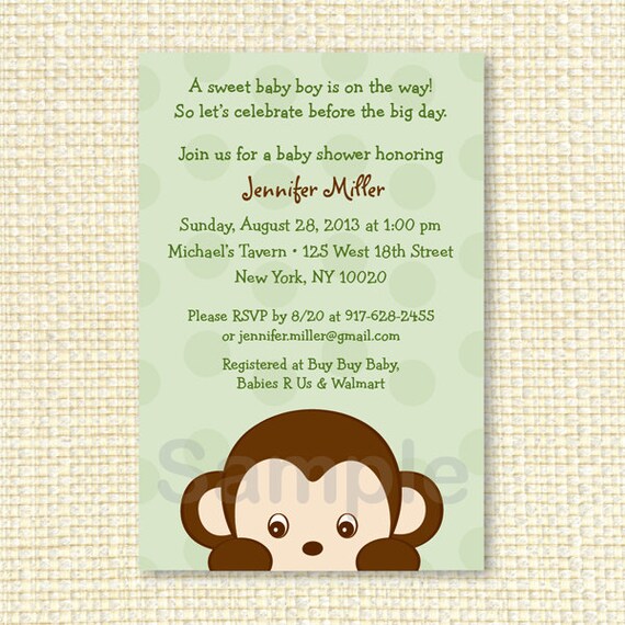 Monkey Baby Shower Invitation Printable Il_570xn