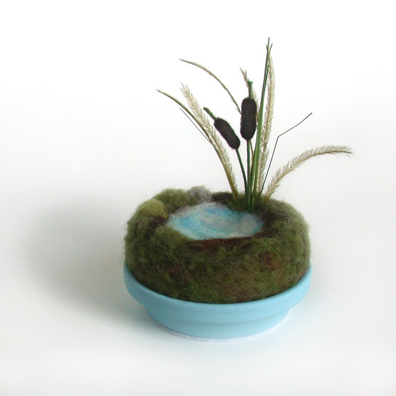 Cattails by the Pond Sculpture Home Decor - Miniature Desk Scene Made To Order